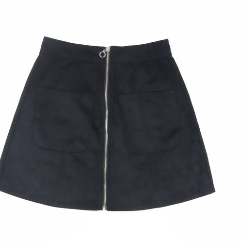 Select Womens Black Polyester Mini Skirt Size 6 Zip - Pockets