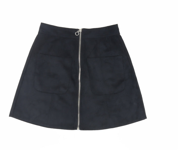 Select Womens Black Polyester Mini Skirt Size 6 Zip - Pockets
