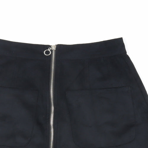 Select Womens Black Polyester Mini Skirt Size 6 Zip - Pockets