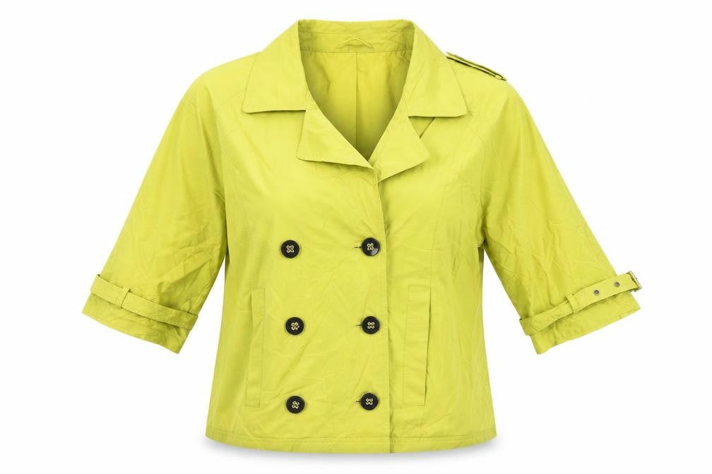Front view of Four Seasons women’s green jacket, size XL, button - water resistant