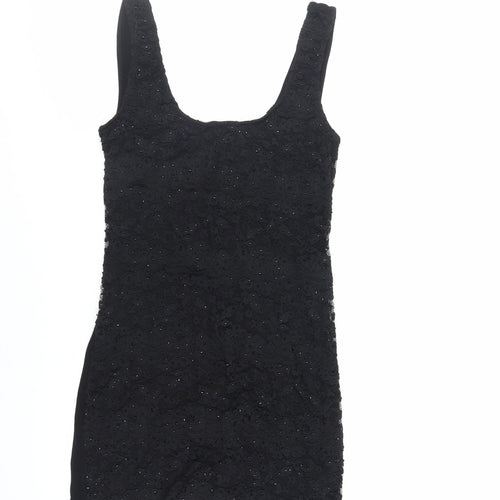 New Look Womens Black Viscose Bodycon Size 12 Scoop Neck Pullover - Lace Front