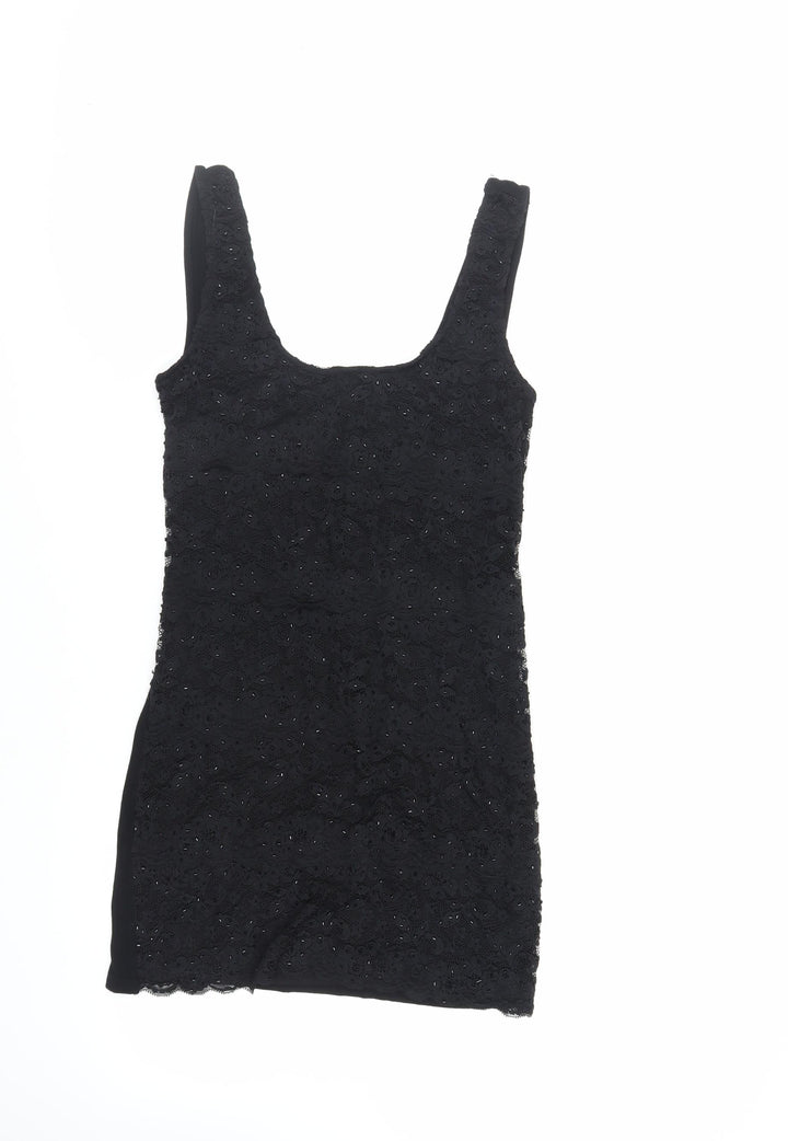 New Look Womens Black Viscose Bodycon Size 12 Scoop Neck Pullover - Lace Front