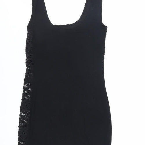 New Look Womens Black Viscose Bodycon Size 12 Scoop Neck Pullover - Lace Front