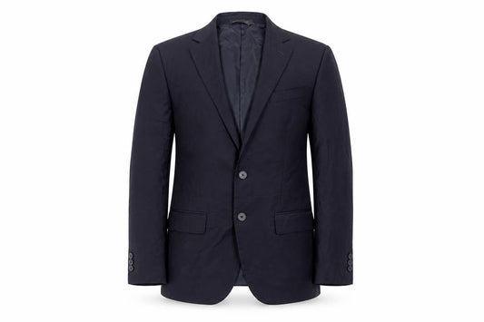 Front view of Marks & Spencer men’s blue polyester jacket suit jacket, size 38, regular
