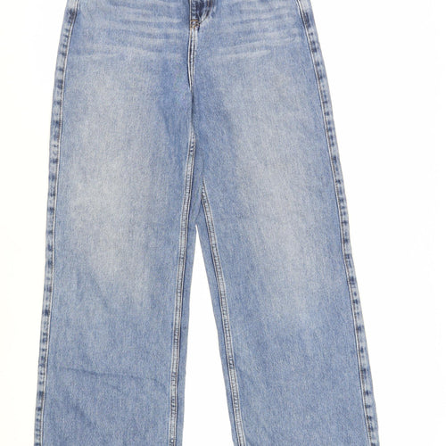 New Look Womens Blue Cotton Wide-Leg Jeans Size 8 L30 in Regular Zip