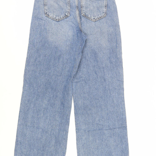 New Look Womens Blue Cotton Wide-Leg Jeans Size 8 L30 in Regular Zip