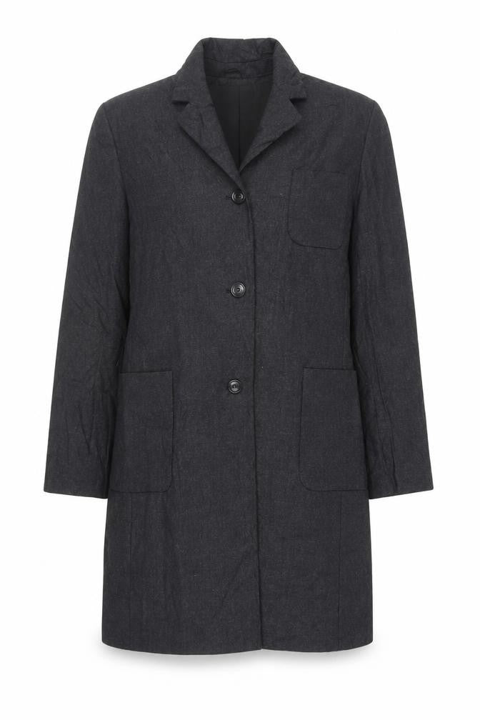 Front view of CCDK women’s grey overcoat coat, size UK 14, button