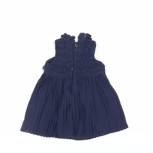 mamas & papas Girls Blue Polyester A-Line Size 6-9 Months Round Neck Button - Crochet Detail