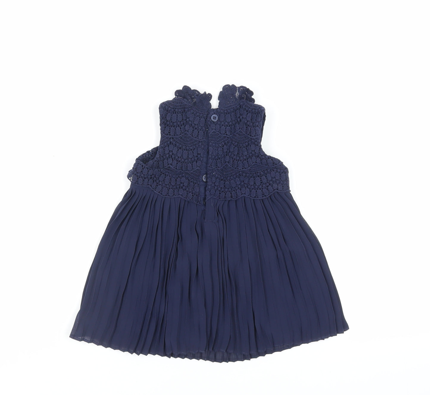 mamas & papas Girls Blue Polyester A-Line Size 6-9 Months Round Neck Button - Crochet Detail