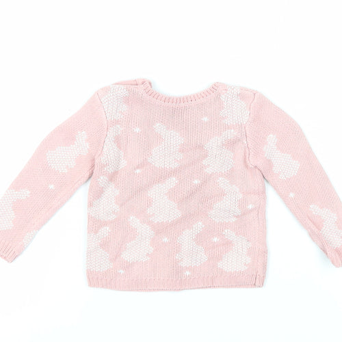 Mothercare Baby Pink Geometric Cotton Pullover Jumper Size 6-9 Months Button - Bunny Print