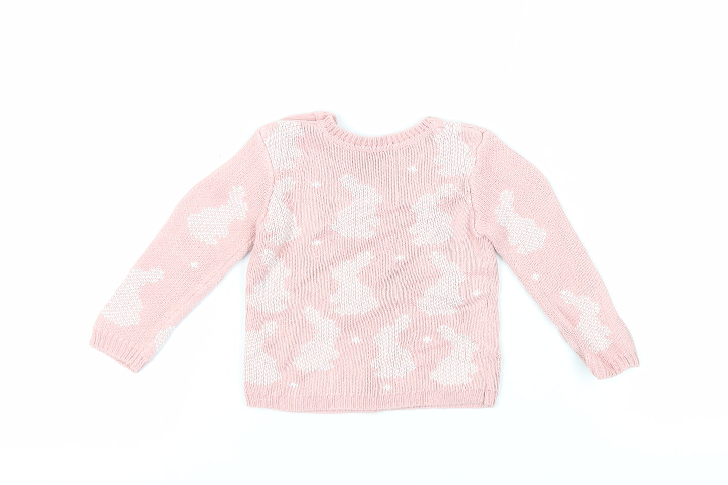 Mothercare Baby Pink Geometric Cotton Pullover Jumper Size 6-9 Months Button - Bunny Print