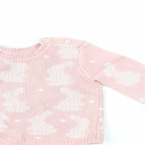 Mothercare Baby Pink Geometric Cotton Pullover Jumper Size 6-9 Months Button - Bunny Print