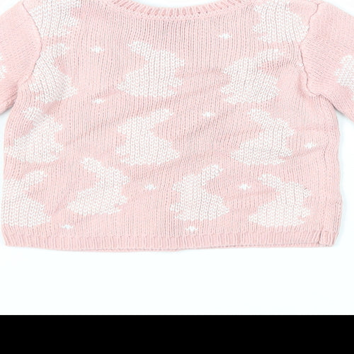 Mothercare Baby Pink Geometric Cotton Pullover Jumper Size 6-9 Months Button - Bunny Print