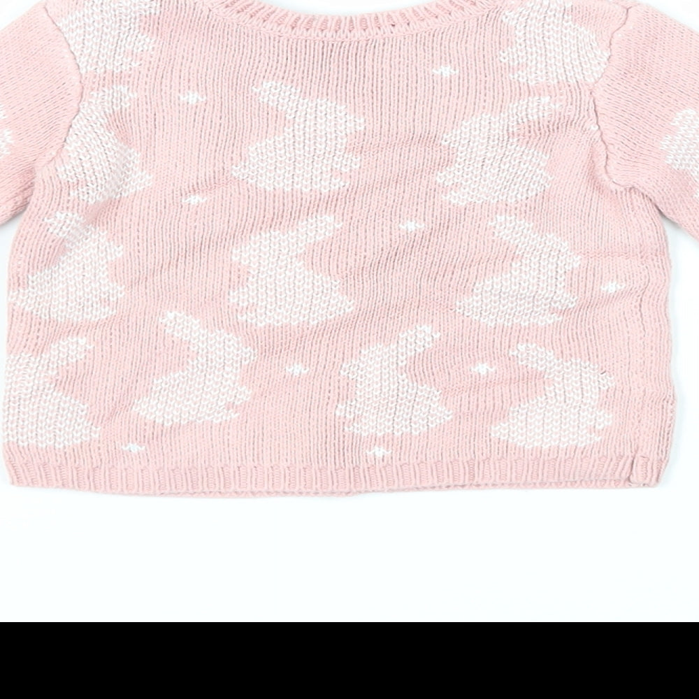 Mothercare Baby Pink Geometric Cotton Pullover Jumper Size 6-9 Months Button - Bunny Print