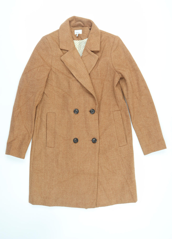 NEXT Womens Brown Herringbone Overcoat Coat Size 10 Button