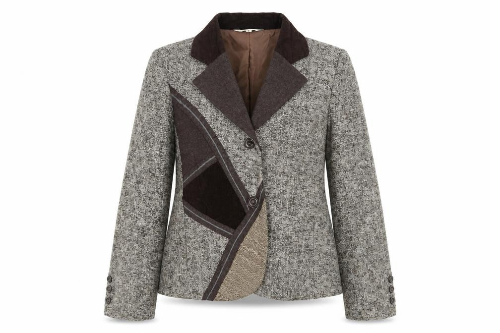 Front view of Sapphire Sky women’s brown jacket blazer, size UK 14, button - vintage