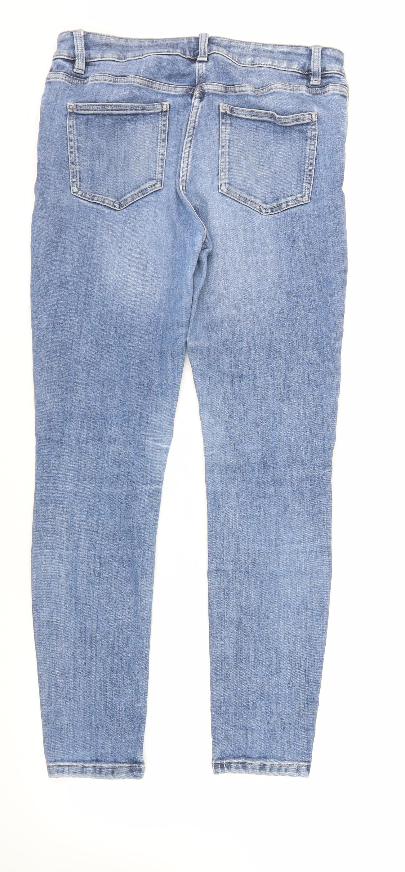 Marks and Spencer Womens Blue Cotton Skinny Jeans Size 12 L30 in Regular Zip