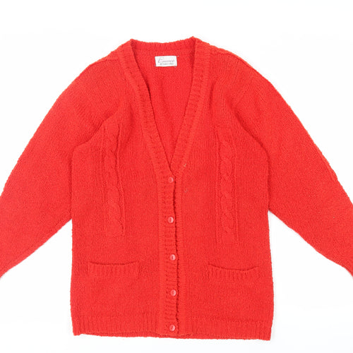 Emreco Womens Red V-Neck Acrylic Cardigan Jumper Size 16