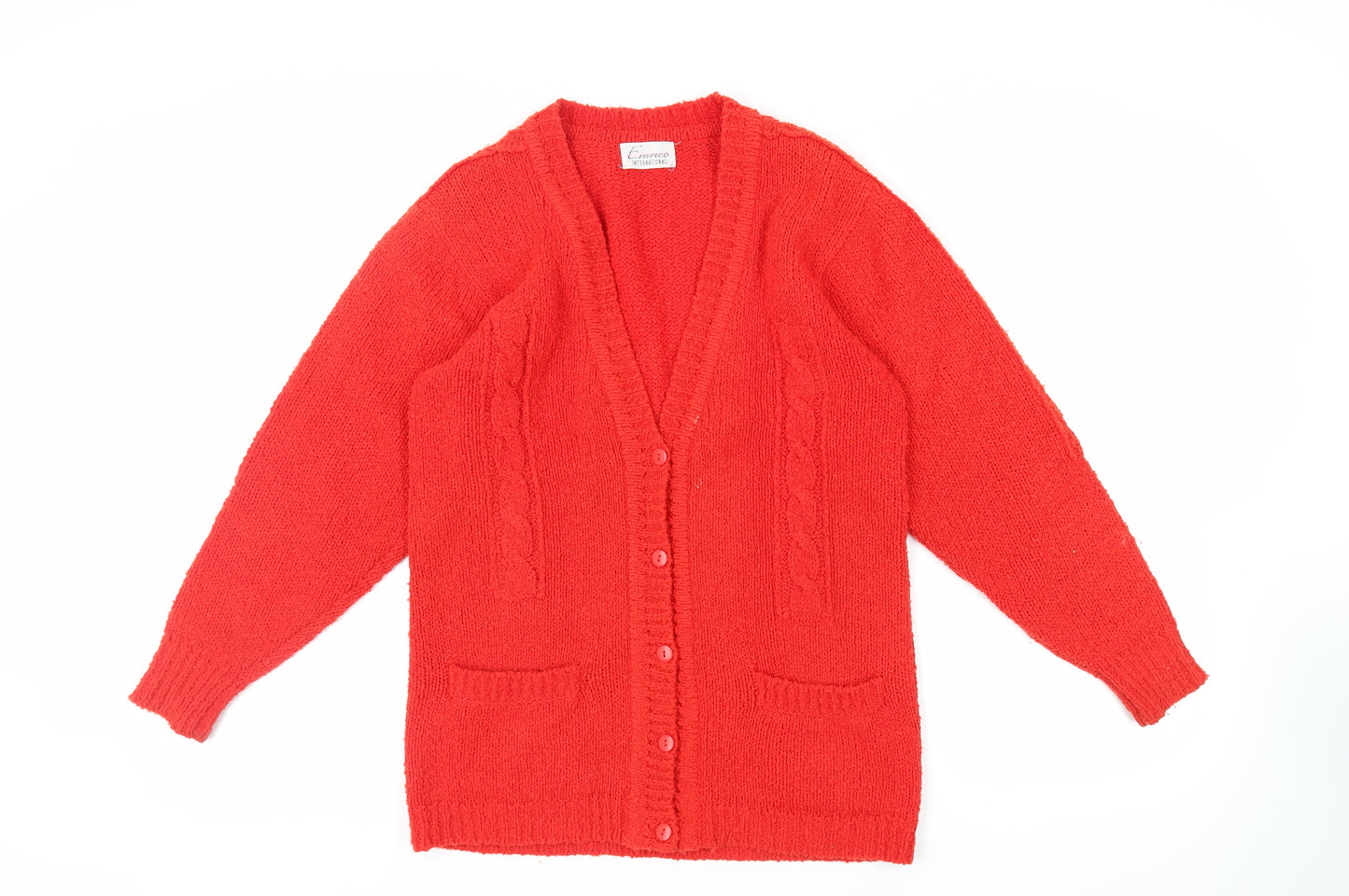 Emreco Womens Red V-Neck Acrylic Cardigan Jumper Size 16