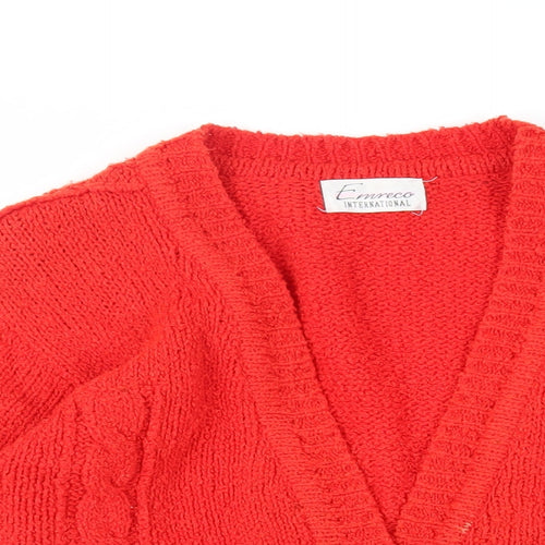 Emreco Womens Red V-Neck Acrylic Cardigan Jumper Size 16