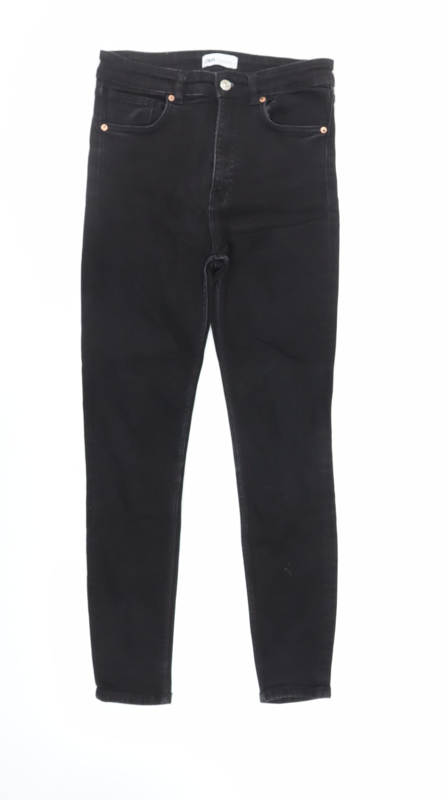 Zara Womens Black Cotton Skinny Jeans Size 10 L29 in Regular Zip