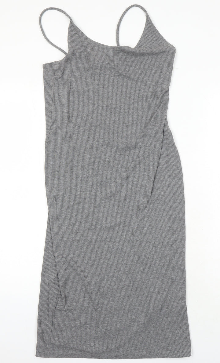 H&M Womens Grey Polyester T-Shirt Dress Size M Round Neck