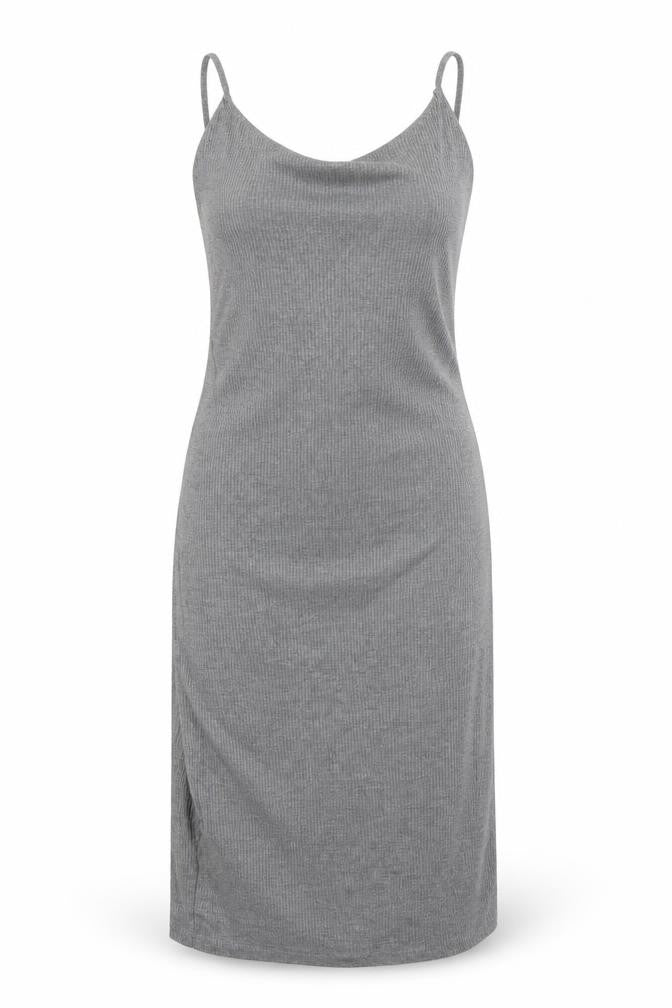 Front view of H&M women’s grey polyester t-shirt dress, size M, round neck