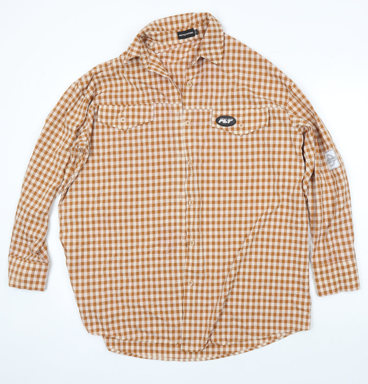 PRETTYLITTLETHING Womens Multicoloured Check Polyester Basic Button-Up Size 10 Collared