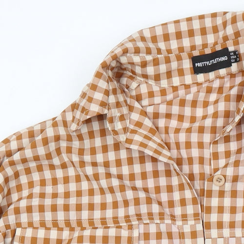 PRETTYLITTLETHING Womens Multicoloured Check Polyester Basic Button-Up Size 10 Collared