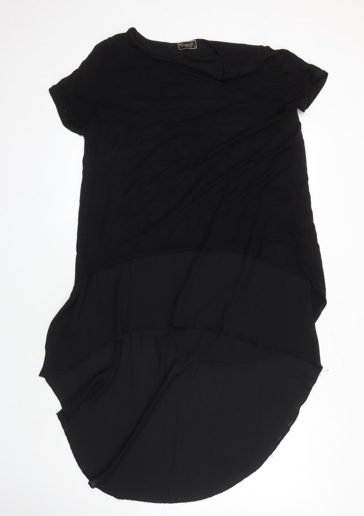 Originals 1974 Womens Black Polyester Tunic T-Shirt Size S Round Neck - rounded hem with longer back
