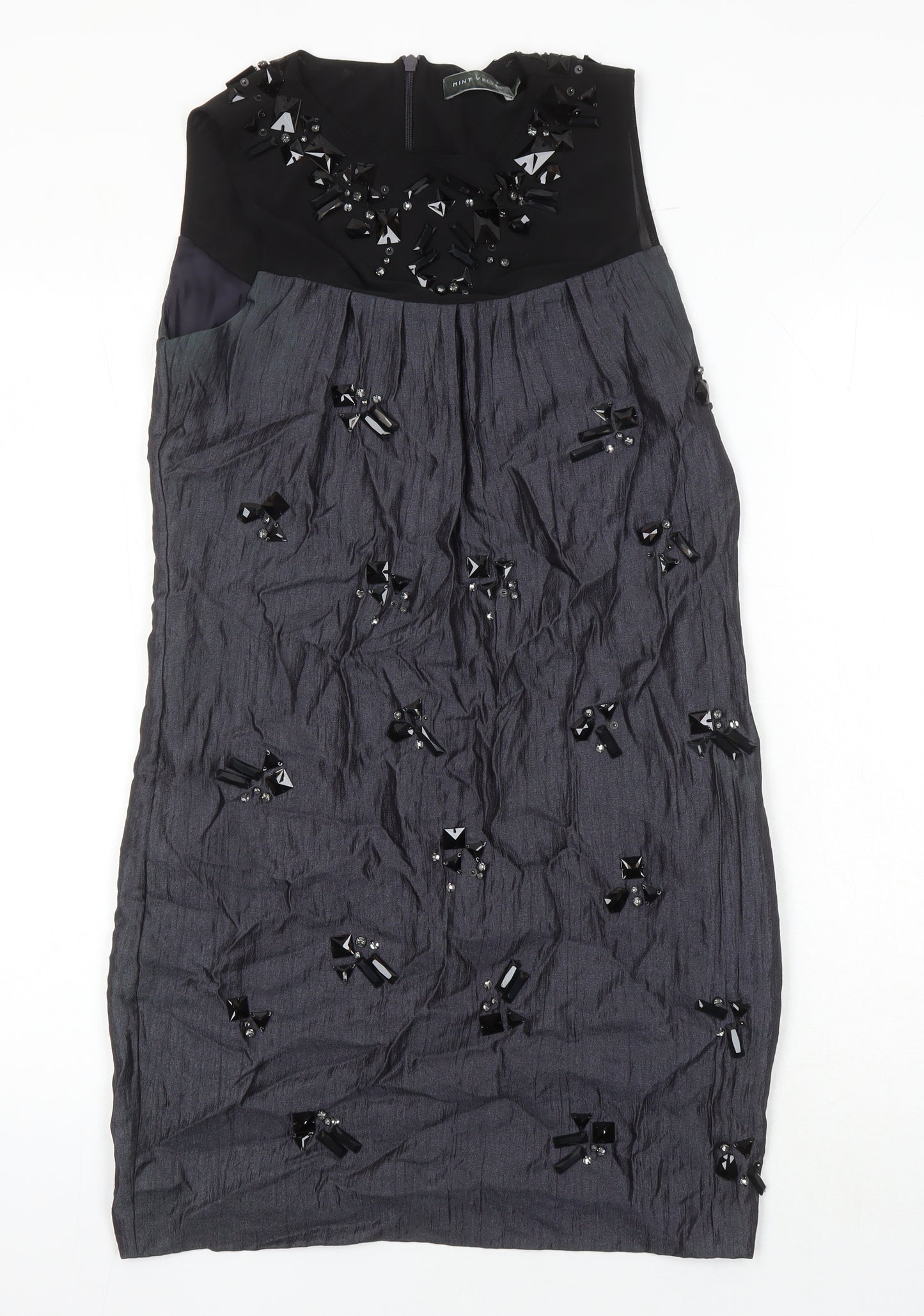 Mint Velvet Womens Multicoloured Viscose Shift Size 8 Round Neck Zip - Beaded and lined