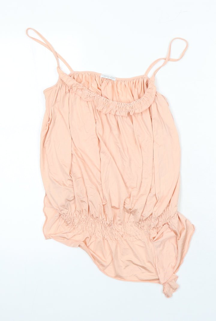 Topshop Womens Orange Polyimide Camisole Blouse Size 10 Square Neck - Asymmetrical hemline