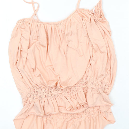 Topshop Womens Orange Polyimide Camisole Blouse Size 10 Square Neck - Asymmetrical hemline