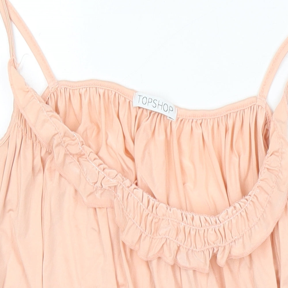 Topshop Womens Orange Polyimide Camisole Blouse Size 10 Square Neck - Asymmetrical hemline