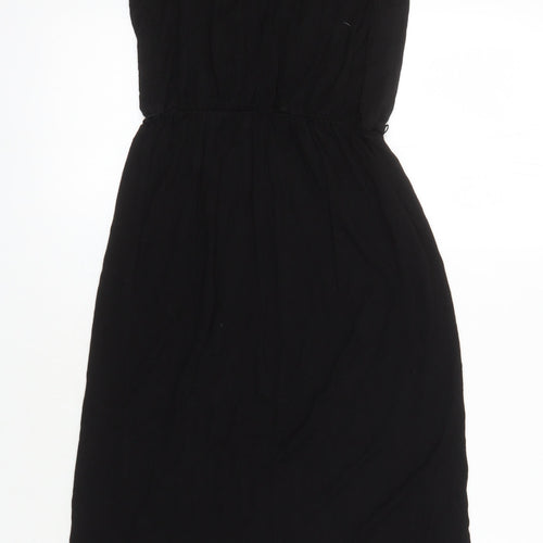 Oasis Womens Black Viscose T-Shirt Dress Size XS Boat Neck Button