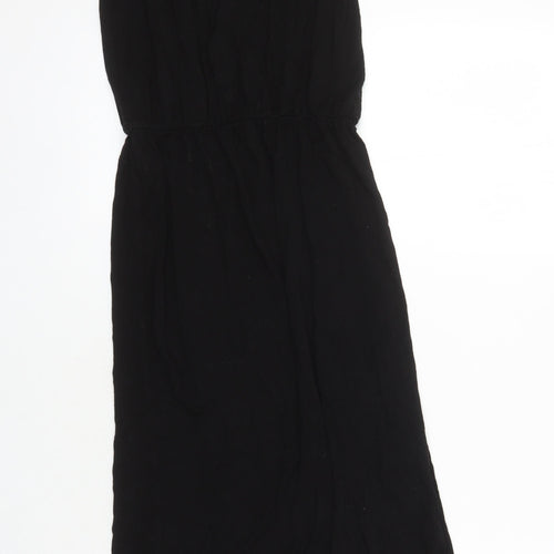 Oasis Womens Black Viscose T-Shirt Dress Size XS Boat Neck Button