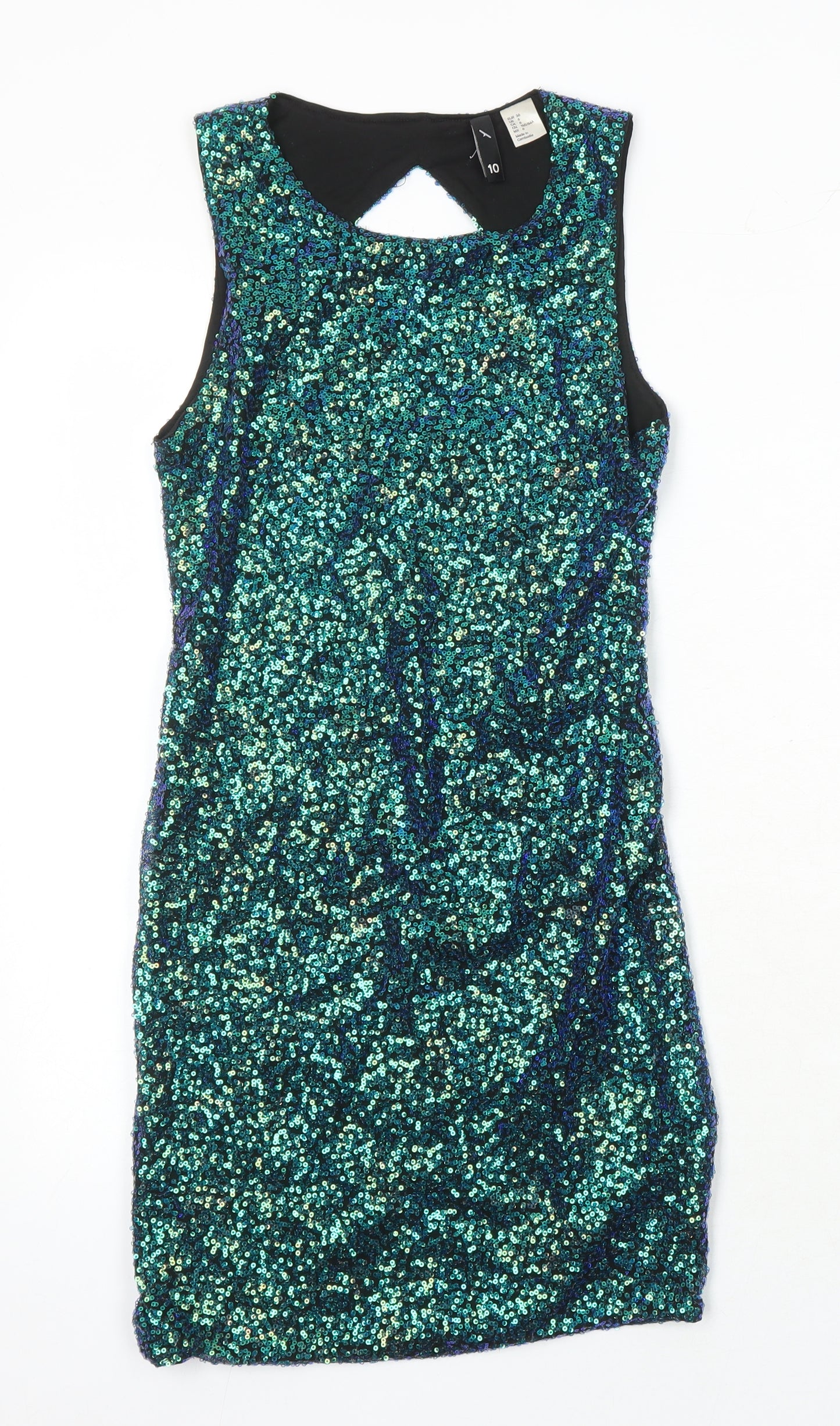 H&M Womens Multicoloured Houndstooth Polyester Shift Size 10 Round Neck - sequined with open back detail