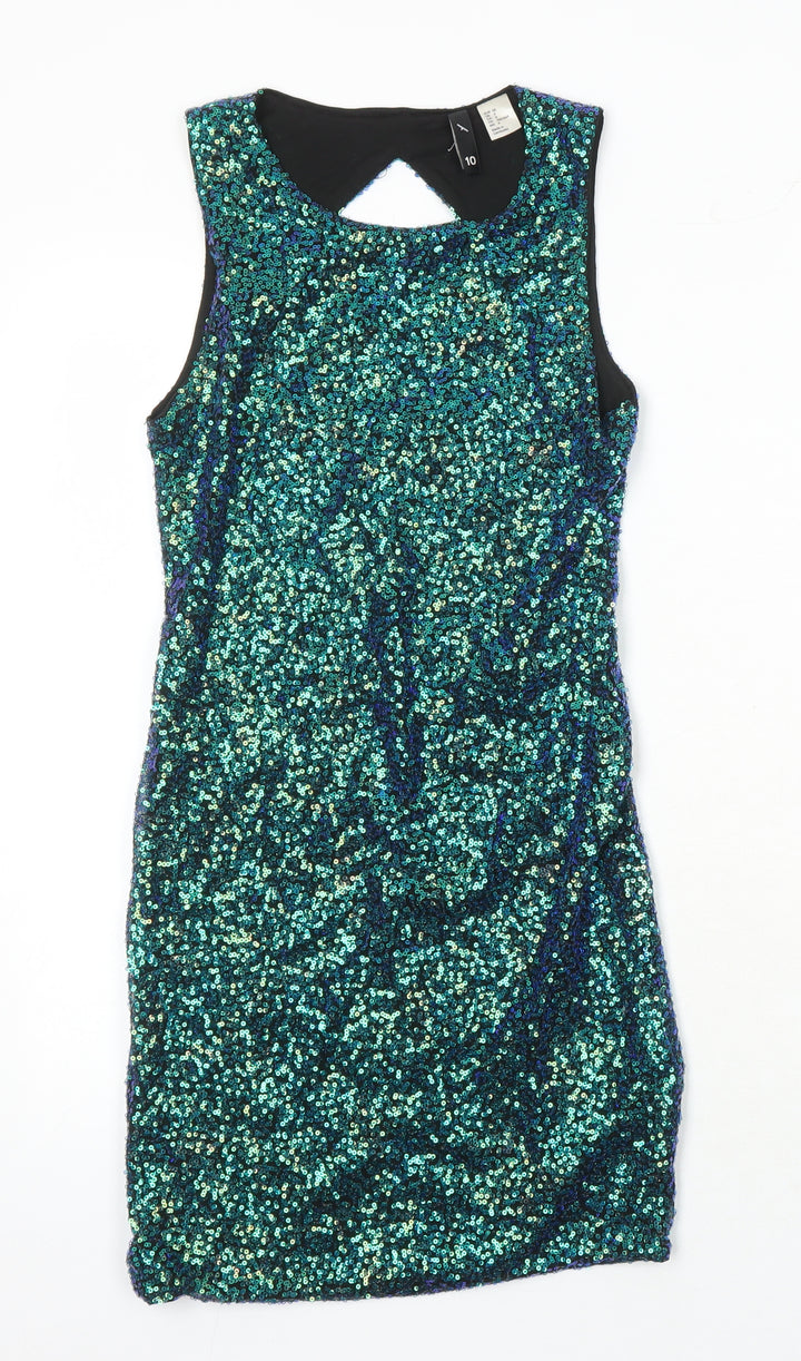 H&M Womens Multicoloured Houndstooth Polyester Shift Size 10 Round Neck - sequined with open back detail