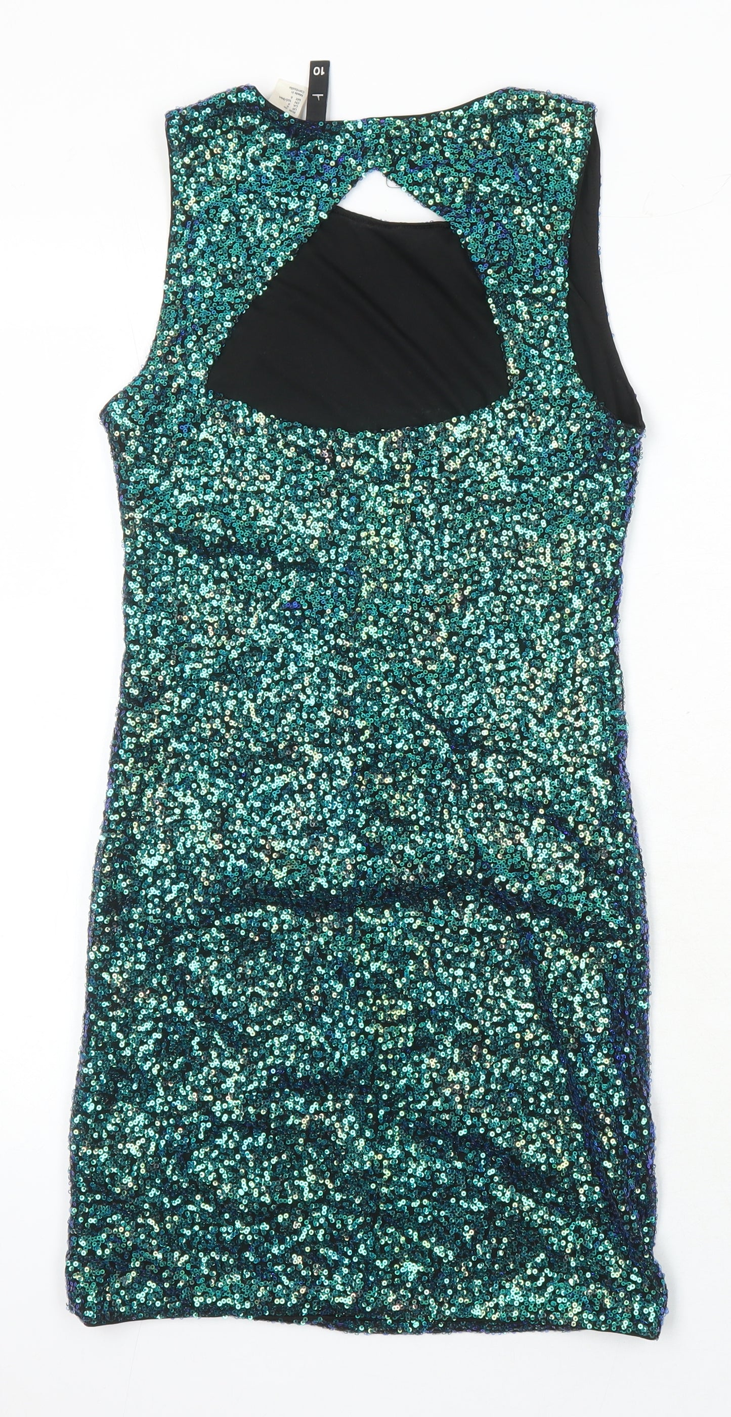 H&M Womens Multicoloured Houndstooth Polyester Shift Size 10 Round Neck - sequined with open back detail