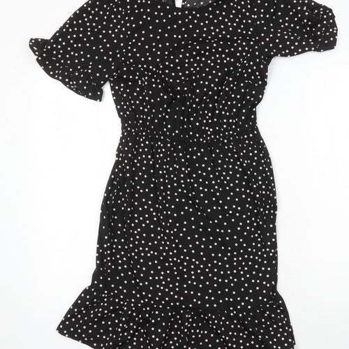 New Look Womens Multicoloured Polka Dot Polyester Fit & Flare Size 6 Round Neck