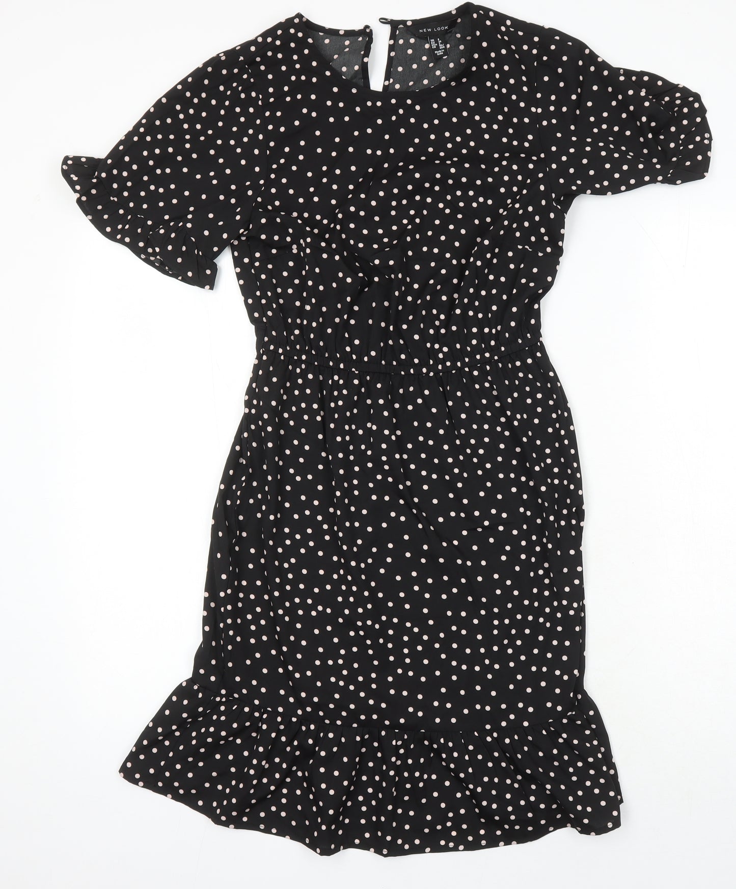 New Look Womens Multicoloured Polka Dot Polyester Fit & Flare Size 6 Round Neck