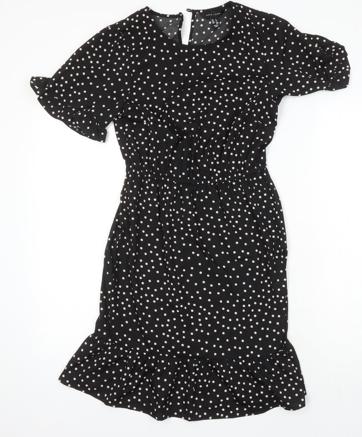 New Look Womens Multicoloured Polka Dot Polyester Fit & Flare Size 6 Round Neck