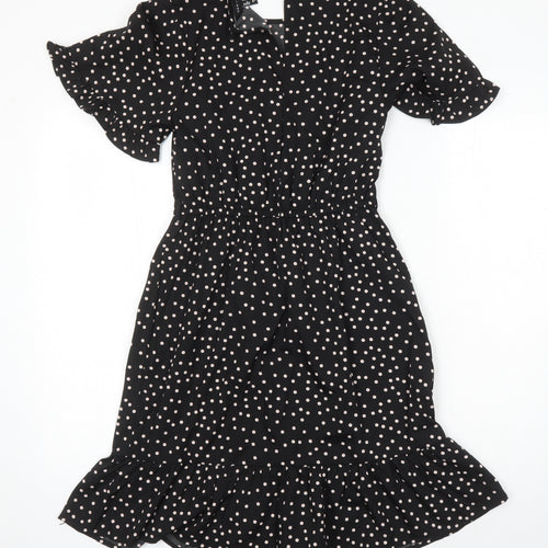 New Look Womens Multicoloured Polka Dot Polyester Fit & Flare Size 6 Round Neck