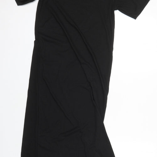 Boohoo Womens Black Houndstooth Polyester T-Shirt Dress Size 10 Round Neck - Side Split Detail