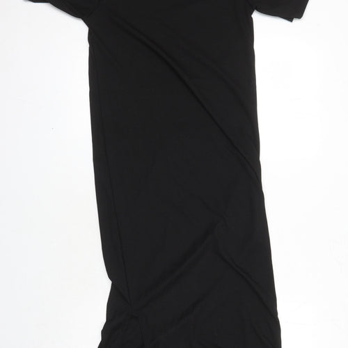 Boohoo Womens Black Houndstooth Polyester T-Shirt Dress Size 10 Round Neck - Side Split Detail