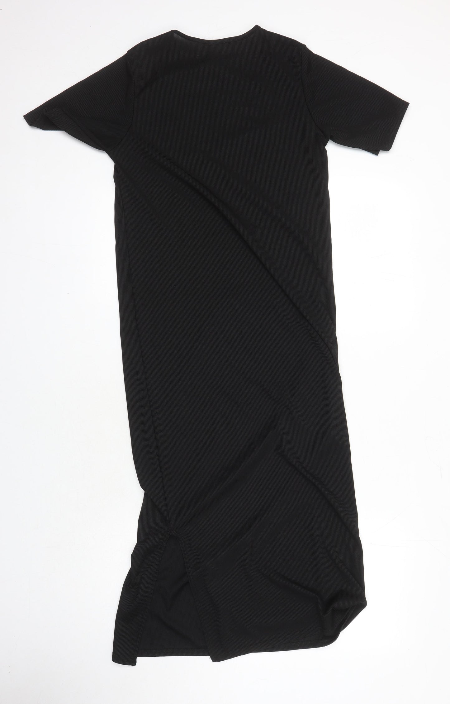 Boohoo Womens Black Houndstooth Polyester T-Shirt Dress Size 10 Round Neck - Side Split Detail