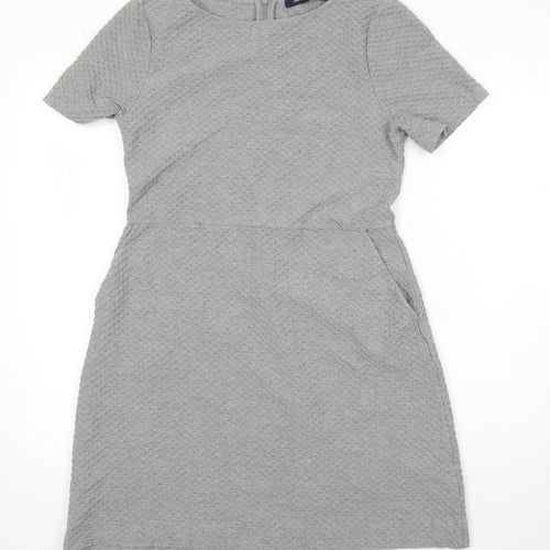 French Connection Womens Grey Cotton Skater Dress Size 14 Round Neck Zip - Pockets