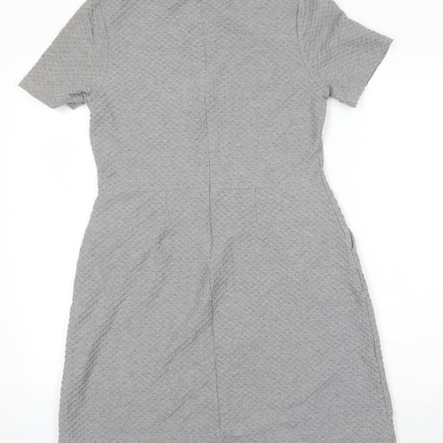 French Connection Womens Grey Cotton Skater Dress Size 14 Round Neck Zip - Pockets
