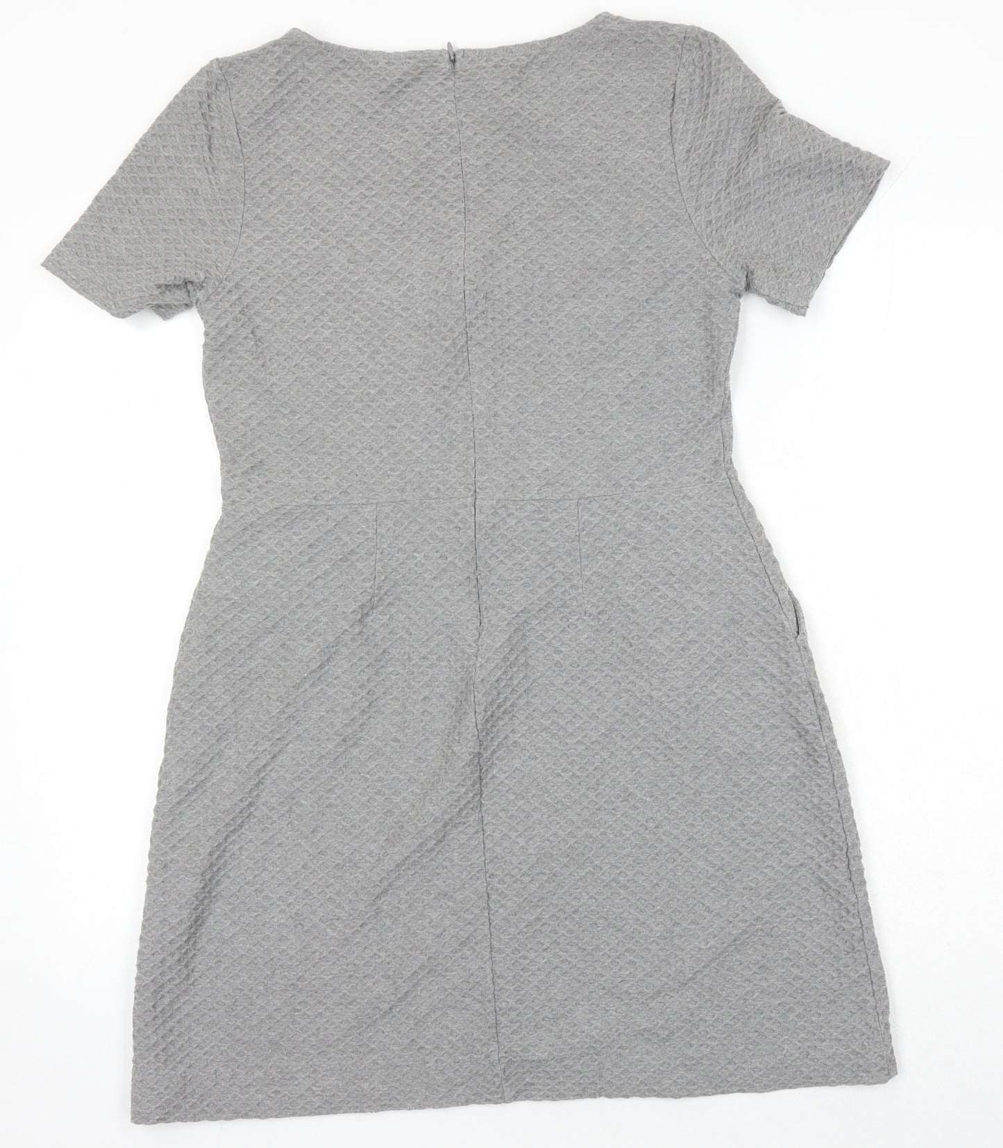 French Connection Womens Grey Cotton Skater Dress Size 14 Round Neck Zip - Pockets