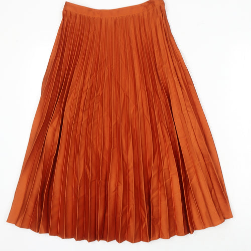 Topshop Womens Gold Polyester Pleated Skirt Size 6 Zip